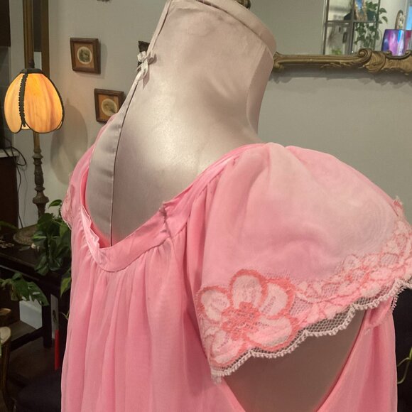 Vintage‎ Lace & Sheer Layered Slip Dress Tie-Neck Cap Sleeve Size L Pink - Picture 3 of 6